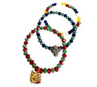 Colorful Plastic Beads Elastic Bracelet with 9 tales Fox and Thai Amulet figure Charm - Stretch Feng Shui color Bracelet, Lucky Charm Jewelry, Unisex Gift Size 5 mm.