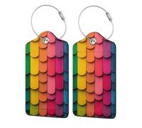 Colorful Polished Smooth Wood Geometric Luggage Tag for Suitcase 2 Pack Leather Luggage Tag with Privacy Flap Name Id Label and Metal Loop for Women Men Travel