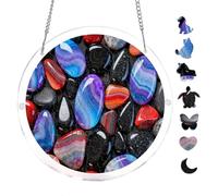 Colorful Polished Stones Design 7.8x7.8Inch Round Acrylic Puzzle Unique Shape Wall Art Home Decor Hanging Ornament Creative Relaxing Mind Training Activity