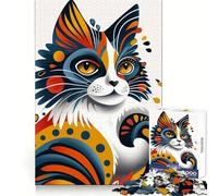 Colorful Polite Cat for Adults 1000 Piece Jigsaw Puzzle Logic Skill, DownTime Game, Family Bond, Wall Art (50x75cm)