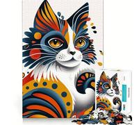 Colorful Polite Cat for Adults 1000 Piece Jigsaw Puzzle Logic Skill, DownTime Game, Family Bond, Wall Art (50x75cm)