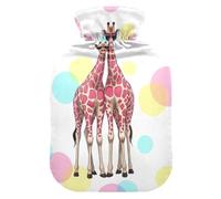 Colorful Polka Dot Giraffe Hot Water Bottles with Soft Cover Bed Hand Feet Warmer Winter Gift Hot Water Bag for Menstrual Cramps Small