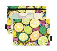 Colorful Polka Dot Lemon case for Binder with Clear Window Zippered Pencil Bag Clear Window & Grommets 3 Hole Punched folders for School, Office & Home Multicolored 2 PCS