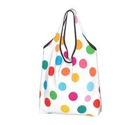 Colorful Polka Dots Foldable Shopping Bag Reusable Grocery Bags Rainbow Portable Travel Pounch for Camping Daily Use