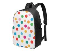 Colorful Polka Dots Laptop Backpack Rainbow Travel Backpack 17inch Water Resistant Carry on Rucksack with USB Charging Port College Bookbag School Work Bag for Women Men