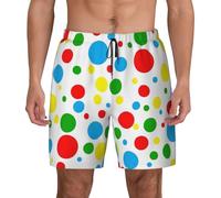 Colorful Polka Dots Mens Swim Shorts Trunks Quick Dry 2 in 1 Bathing Suit with Compression Liner and Pockets, Black, X-Large