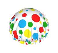 Colorful Polka Dots Print Double Layer Waterproof Shower Cap Women Men Reusable Bath Hair Caps Elastic Band