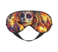 Colorful Polyester Day of The Dead Print Sleep Mask with Adjustable Strap, Comfortable Eye Cover for Travel, Yoga, Napping, Sleeping & Relaxation