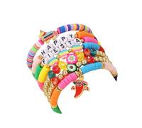 Colorful Polymer Clay Happy Cinco De Mayo Stackable Bracelets Mexican Guitar Chili Layering Friendship Bracelets Heishi Vinyl Disc Bead Stretch Bracelet for Women Men Boho Holiday Jewelry Gift, M