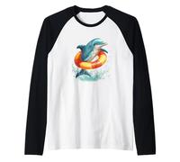 Colorful Pool Ring with Dolphin for Animals and Ocean Lovers Raglan Baseball Tee