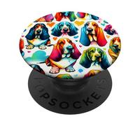 Colorful Pop Art Basset Hounds Lover Basset Hound PopSockets Adhesive PopGrip