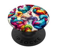Colorful Pop Art Chickens Pattern Aesthetic Silkie Chicken PopSockets Swappable PopGrip