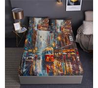 Colorful Pop Art Inspired Prints Fitted Sheet Set Bold Graphic Modern Funk Pop Culture Design Bedding Set | with Fitted Sheet and 2 Pillowshams(3PCS) or Comforter(4PCS) (A,King-3PCS)