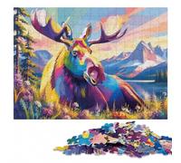 Colorful Pop Art Moose Portrait Wooden Puzzle Gift, Adults, 1000 Pieces | For adults: Jigsaw Puzzle - fresh-start puzzle gift with screen-free home activity.