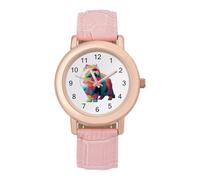 Colorful Pop Art Persian Cat Women's Wrist Watch Easy Reader with Leather Strap Analog Display Wonderful Ladies Gifts