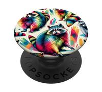 Colorful Pop Art Raccoons Pattern Beautiful Raccoon PopSockets Adhesive PopGrip