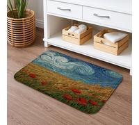 Colorful Poppy Fields Quick Dry Bath Mat, Vibrant Floral Absorbent Non Slip Shower Mat, Artistic Memory Foam Washable Bath Rugs for Bathroom Decor 16x24 Inch