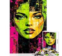 Colorful Portrait Painting of A Woman Jigsaw Puzzles 1000 Pieces for Adults Peaceful Calm Stress Relief Mindful Peaceful Leisure Game (38X26cm)