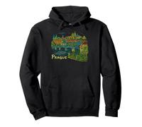 Colorful Prague Cityscape Drawing European Travel. Pullover Hoodie