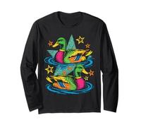 Colorful Preppy Duck Lake Aesthetic Design Long Sleeve T-Shirt