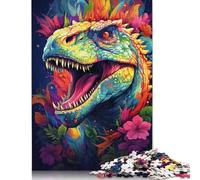 Colorful Psychedelia of Dinosaurs Puzzle DIY Game Premium Cardboard Jigsaw Puzzle for Women Men 1000pcs (75x50cm)