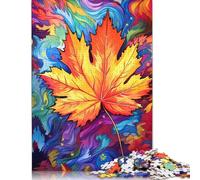 Colorful Psychedelic Canadian Maple Leaves Puzzle Premium 100% Recycled Board Paper Rectangular Jigsaw Puzzle for Women Men Unique Gift 1000pcs (75x50cm)