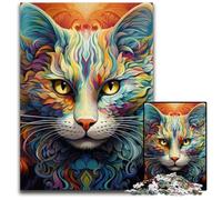 Colorful Psychedelic Cat 1000 Pieces Puzzles for Adults cardboard Jigsaw Puzzles for Home Decor, Brain Training 26X38CM/10.23x14.96inch
