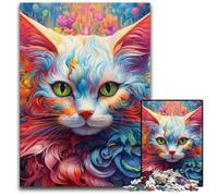 Colorful Psychedelic Cat 1000Pc Adults Jigsaw Puzzle Jigsaw Puzzles Relaxing Entertainment, Home Decor 26X38CM/10.23x14.96inch
