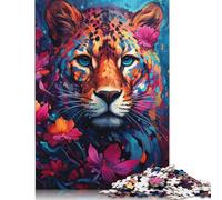 Colorful Psychedelic Color Cheetah Puzzles 500 Piece Jigsaws for Adults Learning Educational Toys Family Games Festival Birthday Gifts 500pcs (52x38cm)