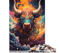 Colorful Psychedelic Cow from The Future352 Puzzle Difficult Challenge 100 Percent Recycled Cardboard Jigsaw Puzzle for Adults Teen 1000pcs (38x26cm)