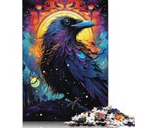 Colorful Psychedelic Dark Powerful Crow Puzzle 100% Recycled Cardboard Paper Rectangular Jigsaw Puzzle for Adult Children 1000pcs (75x50cm)