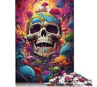 Colorful Psychedelic Evil Skull Puzzle Precise Interlocking Paper Rectangular Jigsaw Puzzle for Boy Or Girl 1000pcs (75x50cm)