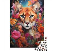 Colorful Psychedelic Floral Cougar Jigsaw Puzzles for Adults 500 Piece Jigsaw Puzzles for Adults Puzzle 500 Pieces Puzzle Gifts 500pcs (52x38cm)