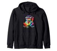 Colorful Psychedelic Frog Flashing Groovy Peace Sign Art Zip Hoodie