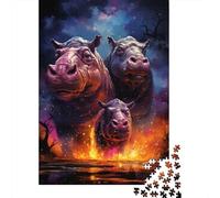 Colorful Psychedelic Galaxy Hippopotamus 500 Piece Jigsaw Puzzles for Adults, Puzzle for Teenagers, Family Entertainment Toys 500pcs (52x38cm)