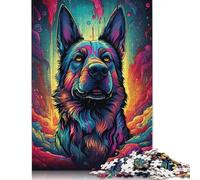 Colorful Psychedelic German Shepherd Dog22222 Puzzle Family Fun Paper Rectangular Jigsaw Puzzle for Boy Or Girl 1000pcs (38x26cm)