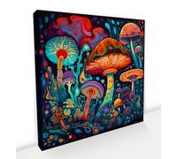 Colorful Psychedelic Magic Mushrooms Wall Art Print Canvas Gallery-Wrapped Artwork Picture Square 30mm Thick Frame Ready to Hang Bedroom Living Room Kitchen Hallway Decor