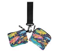 Colorful Psychedelic Marine Animal Whale Dual Coin Purse Credit Card Holder Wallet Compact Size Credit Card Wallet Organizer with Keychain for Daily Use 2 Pcs, Colorful psychedelic Marine animal whale