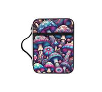 Colorful-Psychedelic-Mushrooms Bible Cover Case with Handle, Water-Resistant Oxford Fabric Bible Bag Organizer with Zipper Pockets for Church