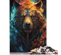 Colorful Psychedelic Shield Warrior Bear 500 Piece Jigsaw Puzzle for Adults Family Game Teens Jigsaw Puzzle 500pcs (52x38cm)