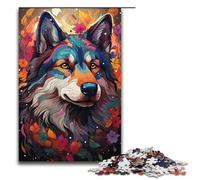 Colorful Psychedelic Siberian Husky Wooden Jigsaw Puzzle for Adults Wooden Jigsaw Puzzle 1000 Pieces Creative Gift for Teens And Adults