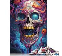 Colorful Psychedelic Skull Puzzle Brain Teaser Paper Rectangular Jigsaw Puzzle for Adults Teen 1000pcs (38x26cm)