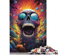 Colorful Psychedelic Skull Puzzle Premium 100% Recycled Board Paper Rectangular Jigsaw Puzzle for Boy Or Girl 1000pcs (38x26cm)