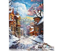 Colorful Psychedelic Street Scene Covered with Snow Puzzle Decompression Toys 100 Percent Recycled Cardboard Jigsaw Puzzle for Adults Teen 1000pcs (38x26cm)