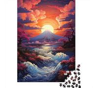 Colorful Psychedelic Sunset at Mount Fuji Jigsaw Puzzles for Adults 500 Piece Family Gathering Puzzle DIY 500 Piece Puzzle Game 500pcs (52x38cm)