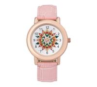 Colorful Psychedelic Women's Watch Pink Rose Gold Strap Wristwatch Minimalist Easy Reader Watchec