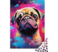 Colorful Pug Art Print-1_2 1000 Piece Jigsaw Puzzle, Pet Lover Table Game for Relaxing Weekends 52x38cm/1000pcs