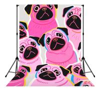 Colorful Pugs Dogs Backdrop for Photography,5x7ft Backdrop Picture Back Drop Banner Personalized Photo Backdrops Curtain for Fireplace Home Decoration Newborn Birthday Wedding Party