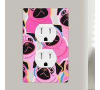 Colorful Pugs Dogs Duplex Outlet Covers Wall Plates 1-Gang Switch Outlet Electrical Cover Plate Unbreakable Polycarbonate Switchplate Cover Faceplate For Bathroom Kitchen Home Decor