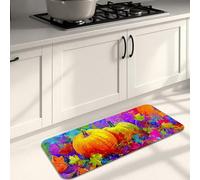 Colorful Pumpkin Kitchen Mats for Floor, Vibrant Fall Leaves Soft Mats, Cushioned Comfort Washable Non Slip Decor Rugs for Kitchen Sinks Laundryroom Bathroom 16x47 Inch